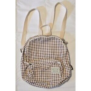 Billabong Mini Mama Houndstooth Backpack Purse Brown Beige Small Cotton Bag